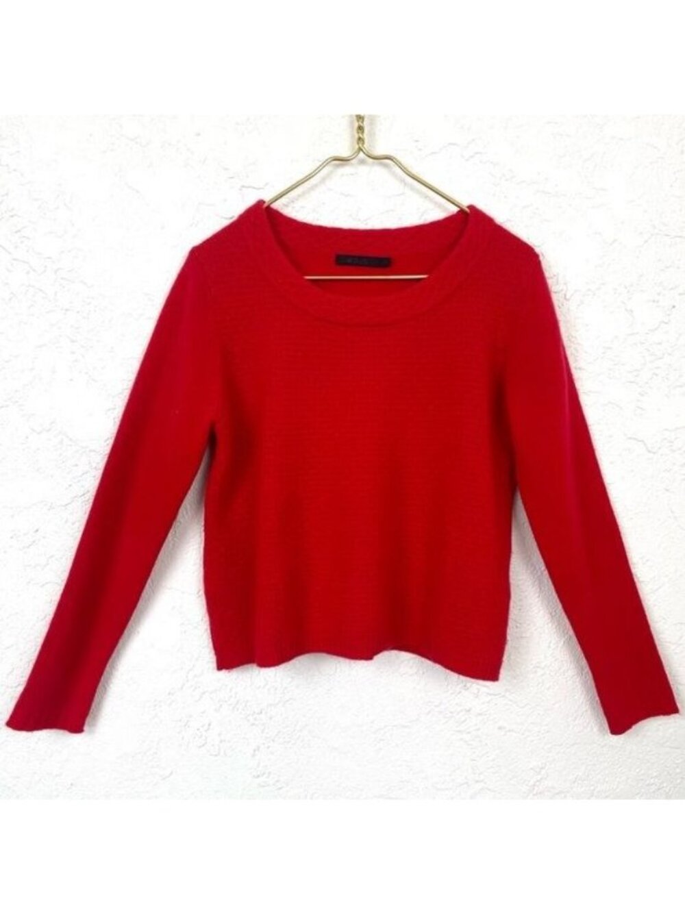 RAFFI 100% Cashmere Red Textured Knit Crewneck Sweater Medium
